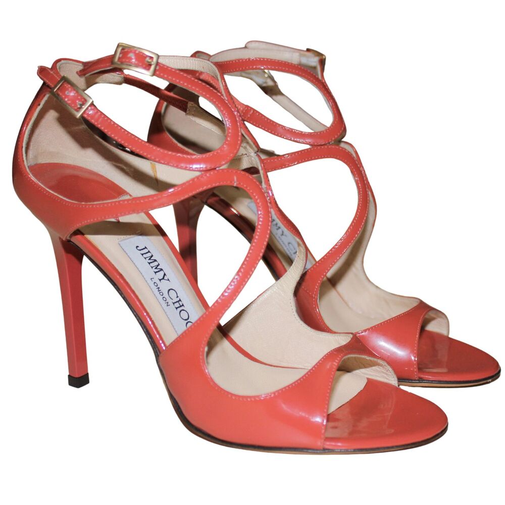 Jimmy Choo Lance Coral Patent Leather Sandals 37